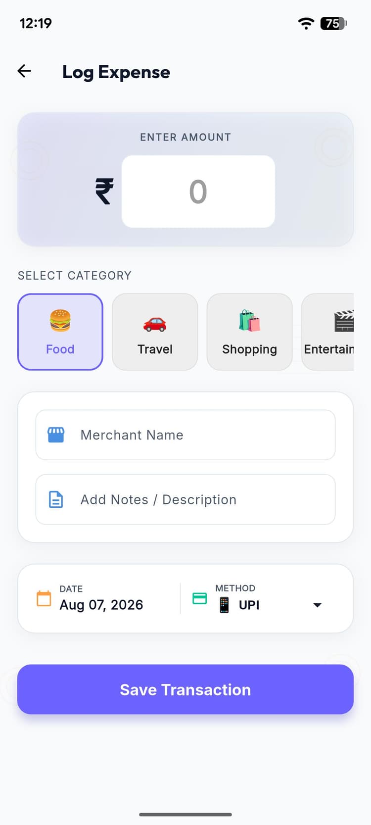 Quick Expense Logging